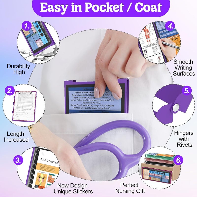 NECEG Nursing Clipboard Foldable-4 Layers Aluminum Nurse Foldable Clipboard Nursing Medical Edition Cheat Sheets, Pocket Size Pen Clip for Nurses Students School and Doctors-Purple Christmas Gifts Idea - Image 3